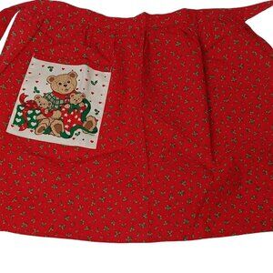 Vintage Christmas Apron Teddy Bear Red Green Holly Kitchen Gourmet Gallery